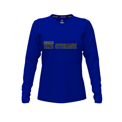 [CUS-DFW-TEES-CMF-VNK-LSL-RYL-FYXS-LOGO1] Comfort T-Shirt (Female Youth XS, Royal, V Neck, Logo 1, Long Sleeve)